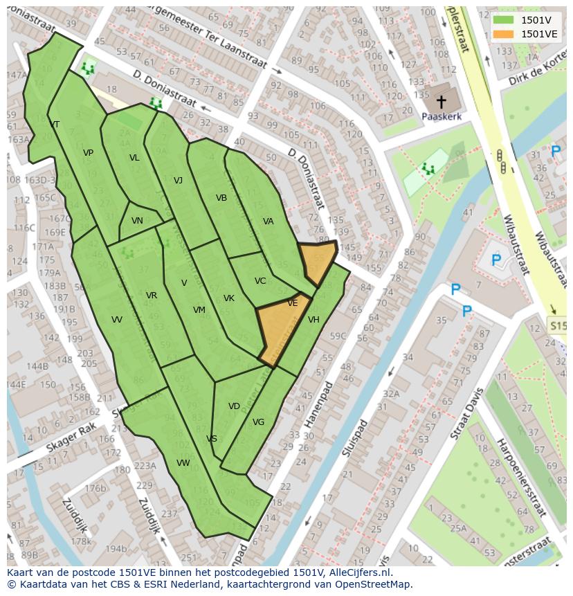 Afbeelding van het postcodegebied 1501 VE op de kaart.