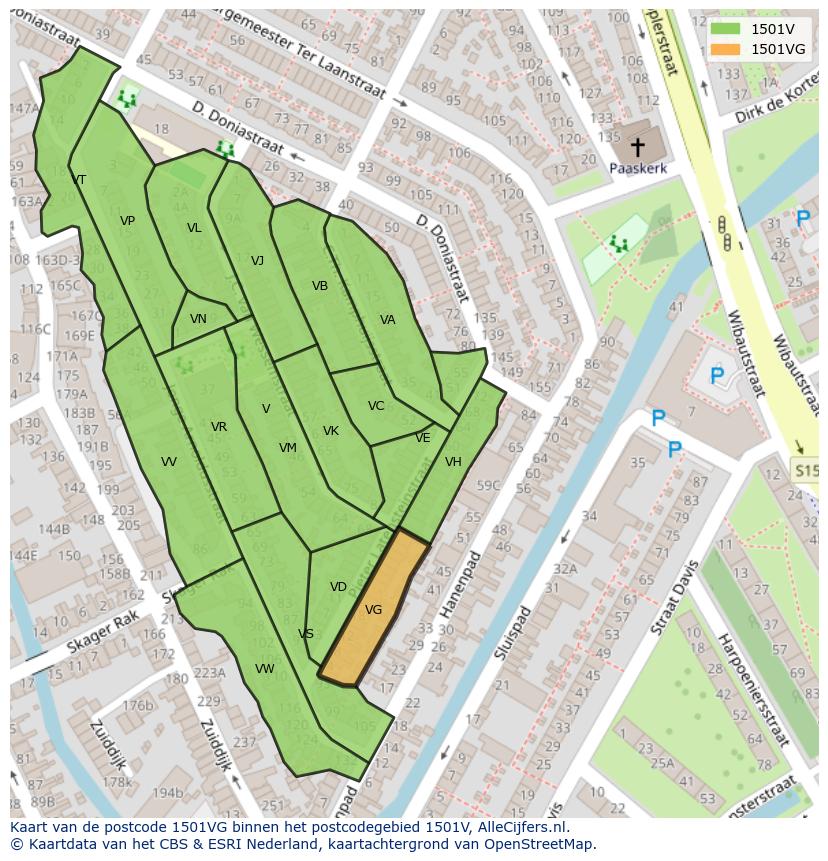 Afbeelding van het postcodegebied 1501 VG op de kaart.