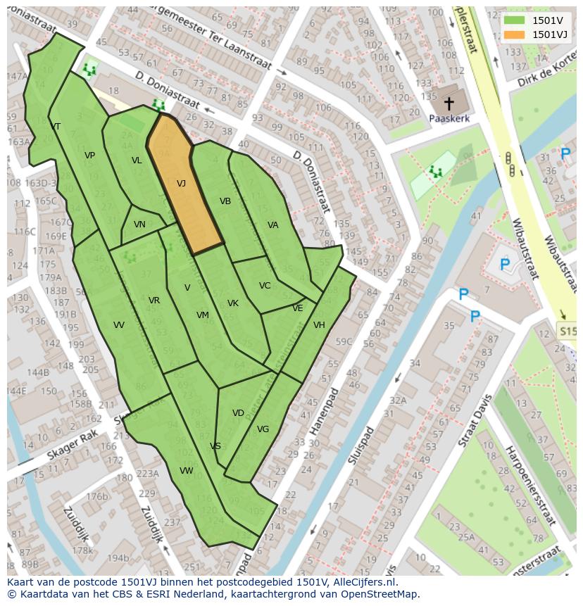 Afbeelding van het postcodegebied 1501 VJ op de kaart.