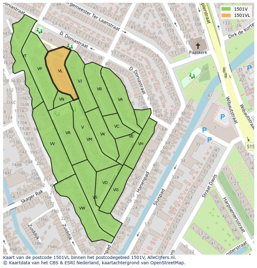 Afbeelding van het postcodegebied 1501 VL op de kaart.