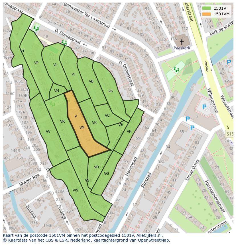 Afbeelding van het postcodegebied 1501 VM op de kaart.