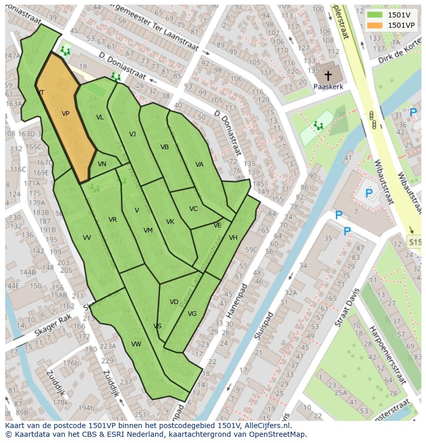 Afbeelding van het postcodegebied 1501 VP op de kaart.
