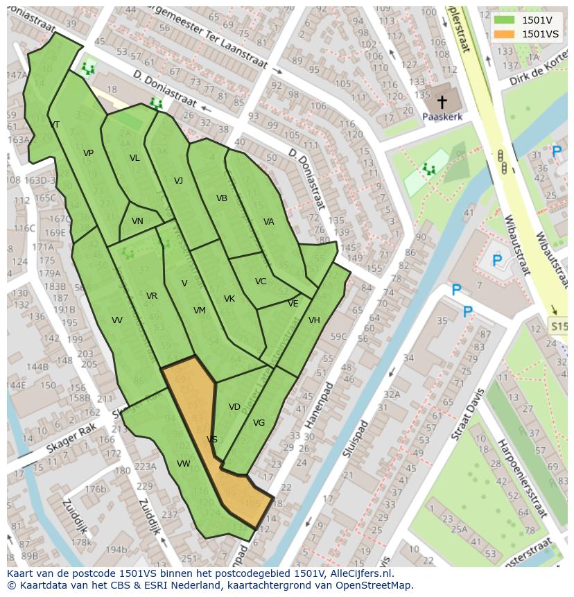 Afbeelding van het postcodegebied 1501 VS op de kaart.