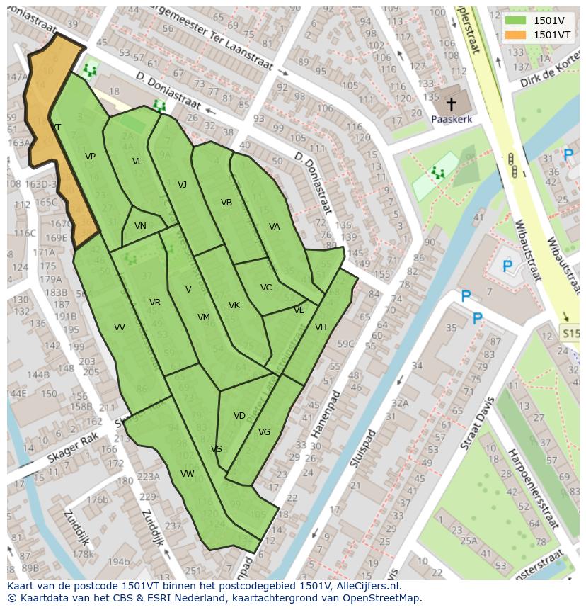 Afbeelding van het postcodegebied 1501 VT op de kaart.