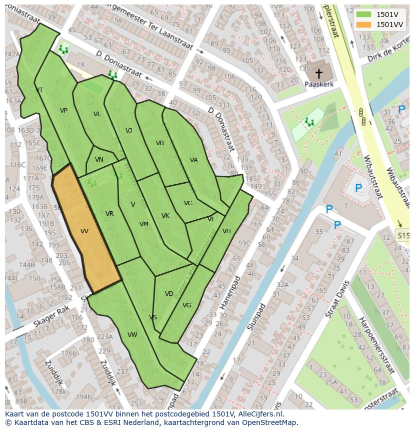 Afbeelding van het postcodegebied 1501 VV op de kaart.