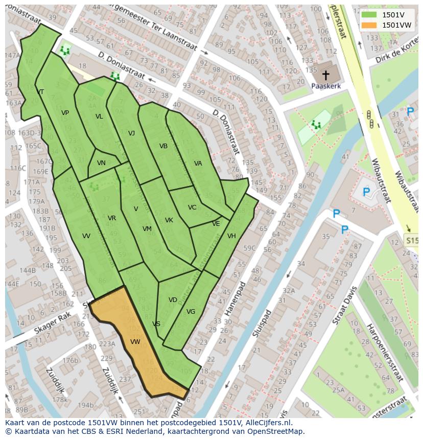 Afbeelding van het postcodegebied 1501 VW op de kaart.