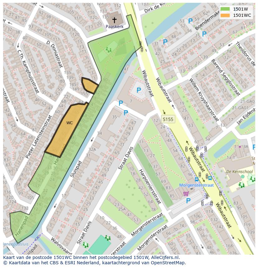 Afbeelding van het postcodegebied 1501 WC op de kaart.