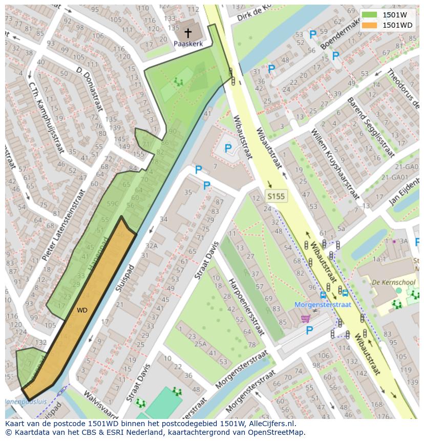 Afbeelding van het postcodegebied 1501 WD op de kaart.