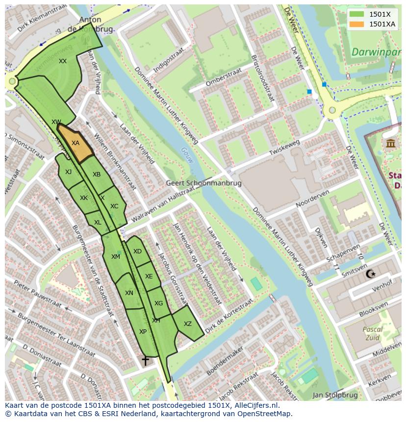 Afbeelding van het postcodegebied 1501 XA op de kaart.