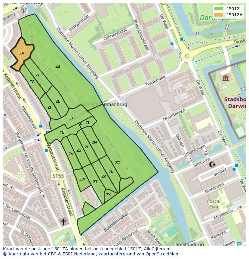 Afbeelding van het postcodegebied 1501 ZA op de kaart.