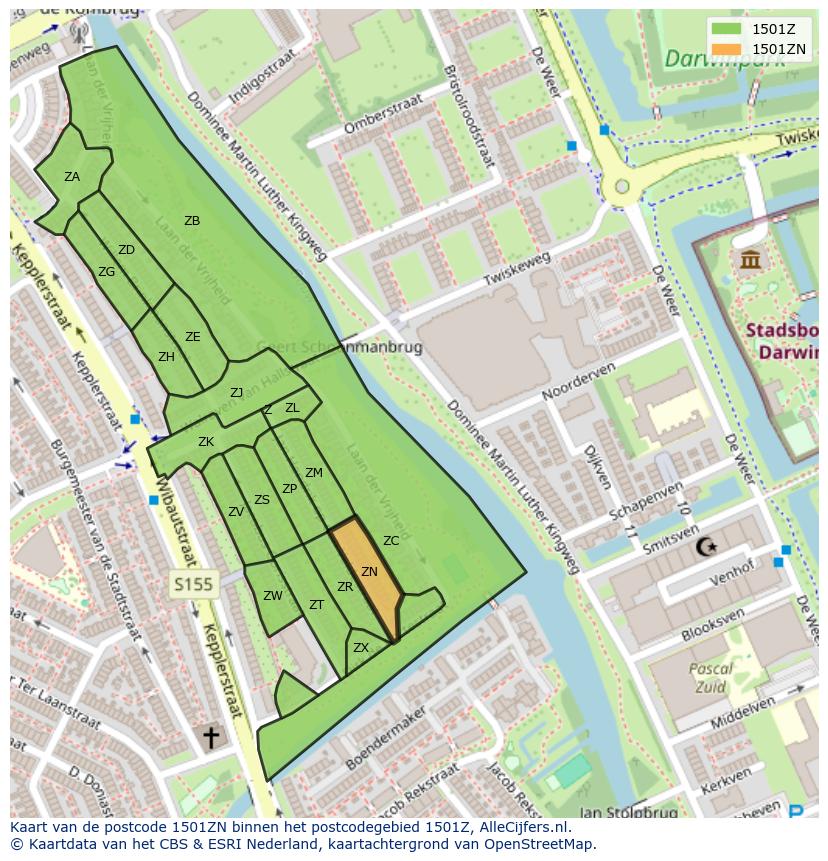 Afbeelding van het postcodegebied 1501 ZN op de kaart.