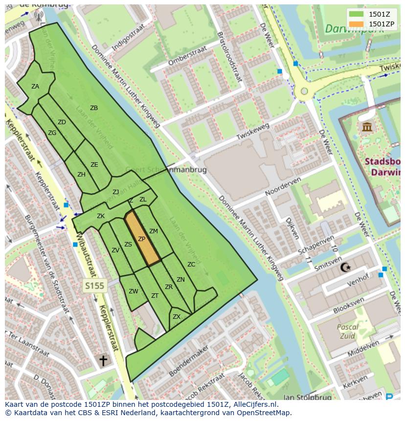 Afbeelding van het postcodegebied 1501 ZP op de kaart.