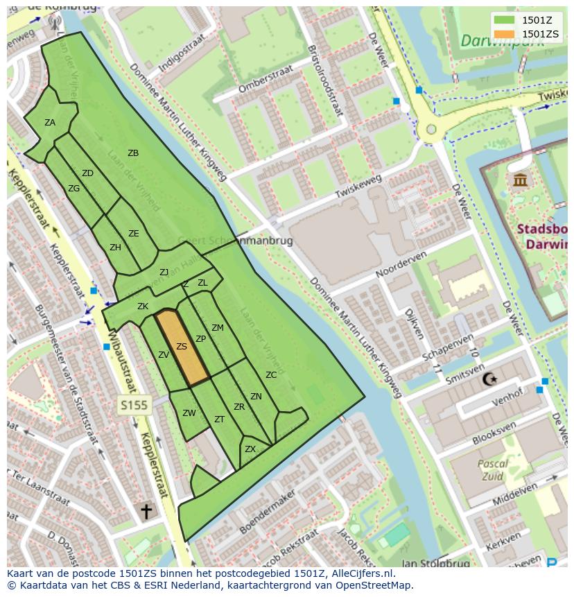 Afbeelding van het postcodegebied 1501 ZS op de kaart.