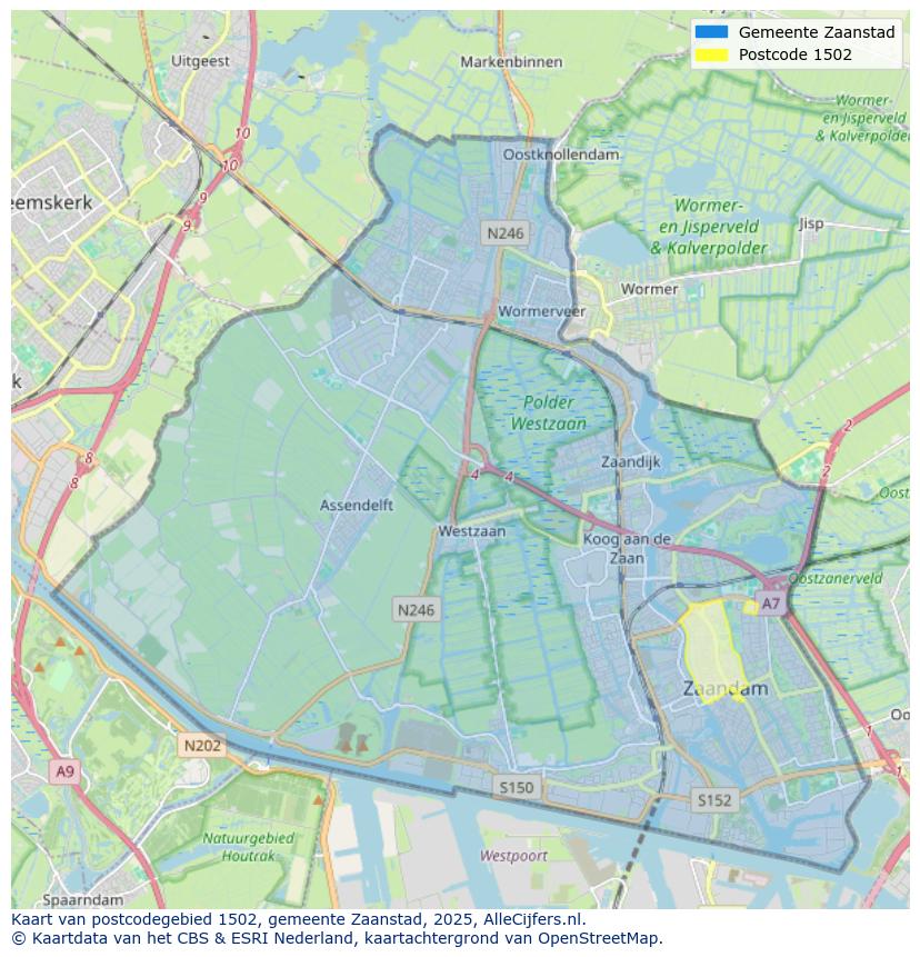 Afbeelding van het postcodegebied 1502 op de kaart.