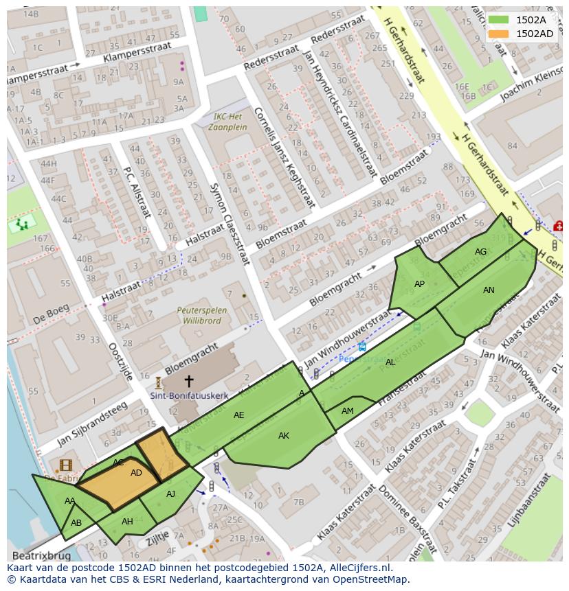 Afbeelding van het postcodegebied 1502 AD op de kaart.