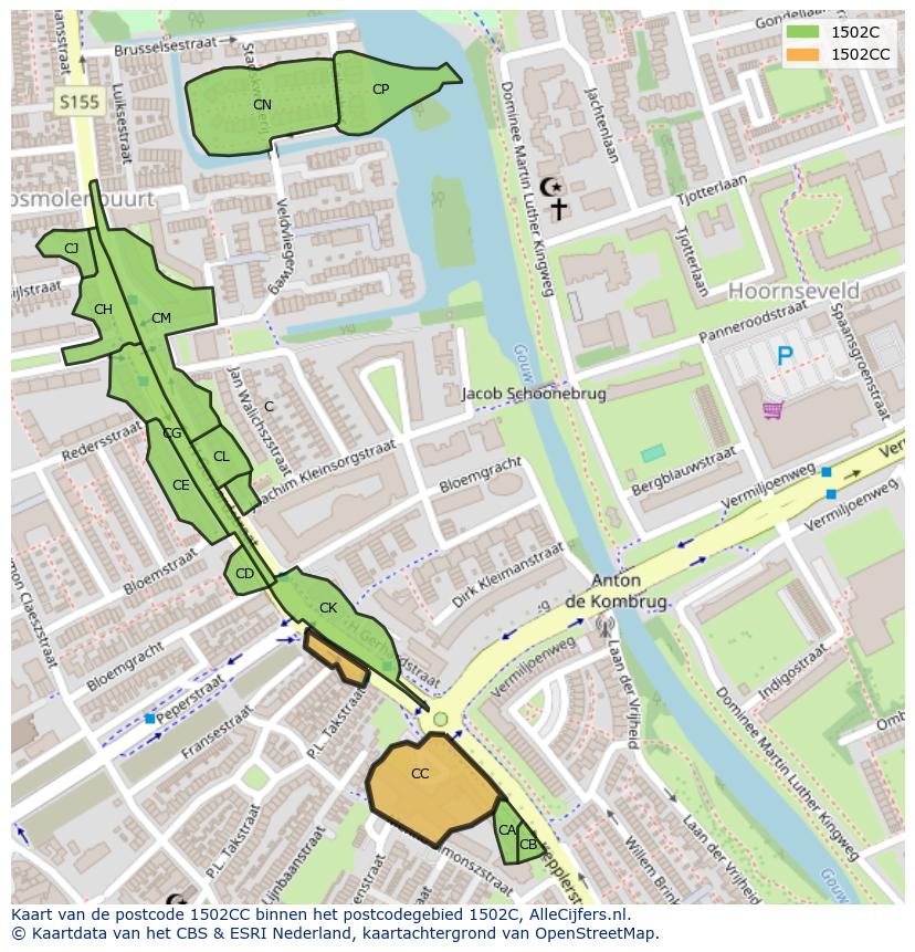 Afbeelding van het postcodegebied 1502 CC op de kaart.