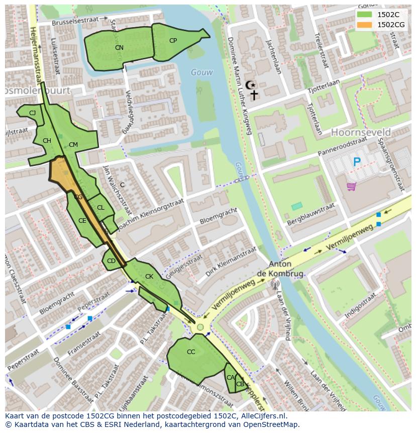 Afbeelding van het postcodegebied 1502 CG op de kaart.
