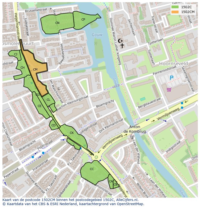Afbeelding van het postcodegebied 1502 CM op de kaart.