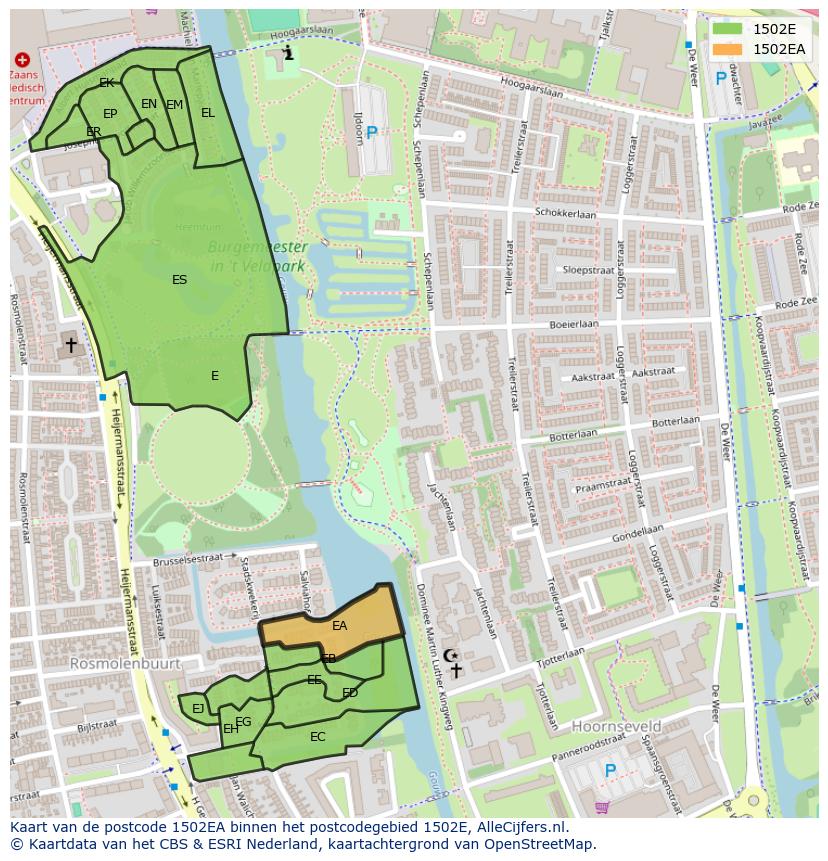 Afbeelding van het postcodegebied 1502 EA op de kaart.