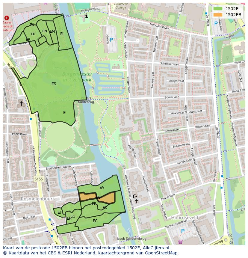 Afbeelding van het postcodegebied 1502 EB op de kaart.