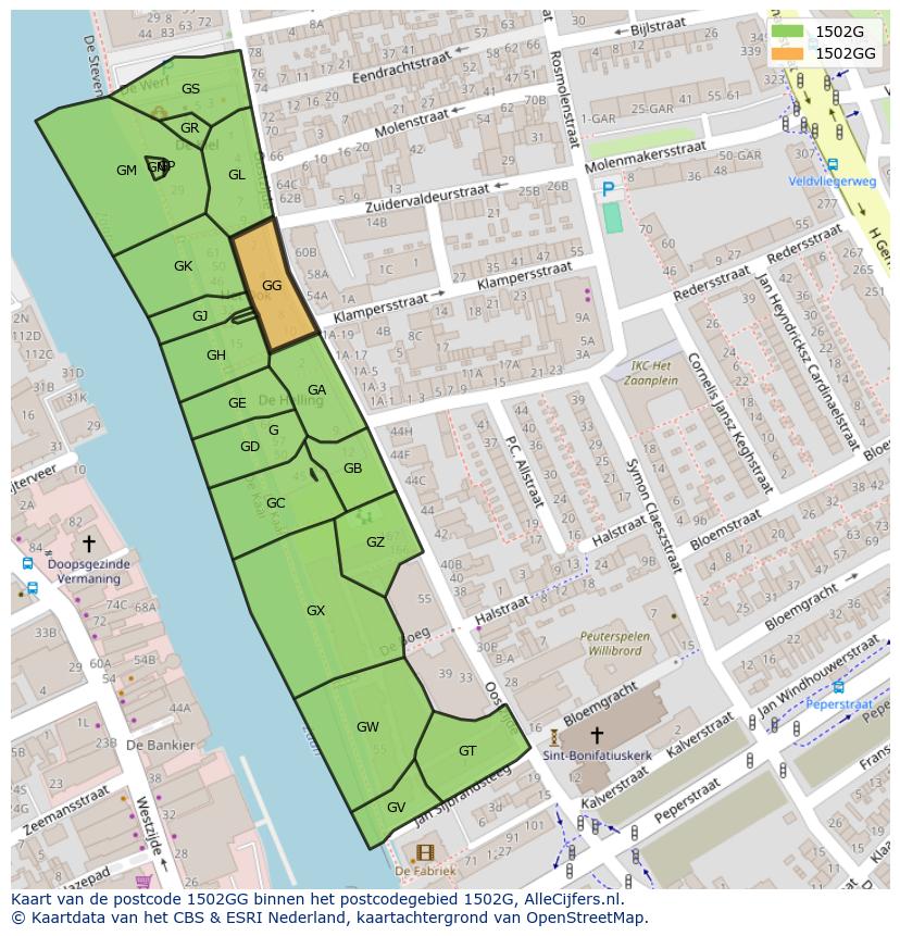 Afbeelding van het postcodegebied 1502 GG op de kaart.