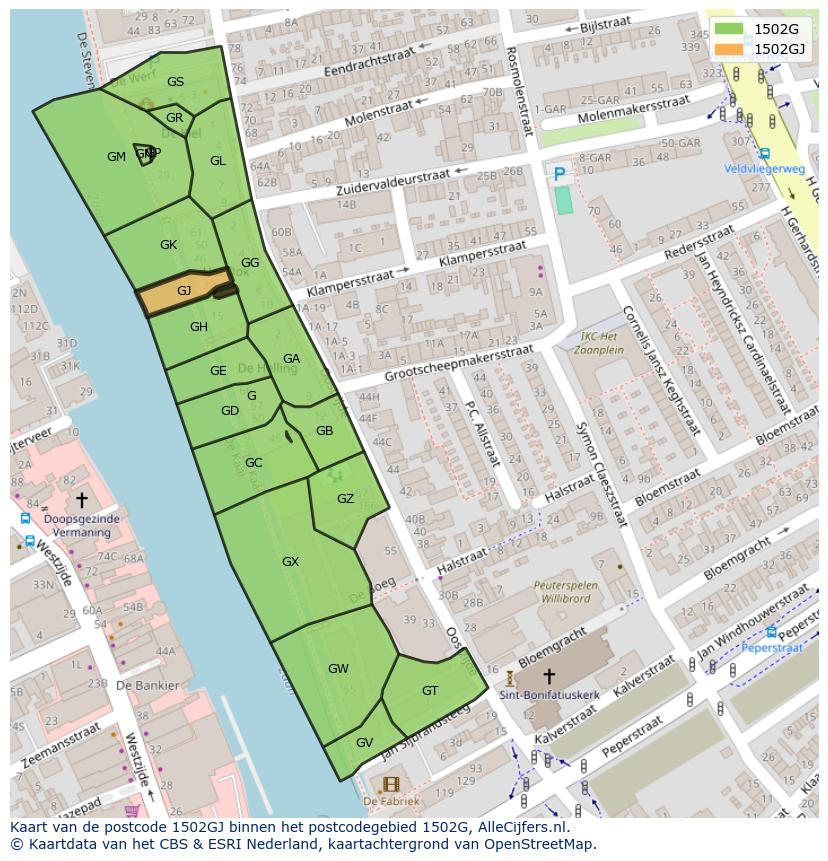 Afbeelding van het postcodegebied 1502 GJ op de kaart.