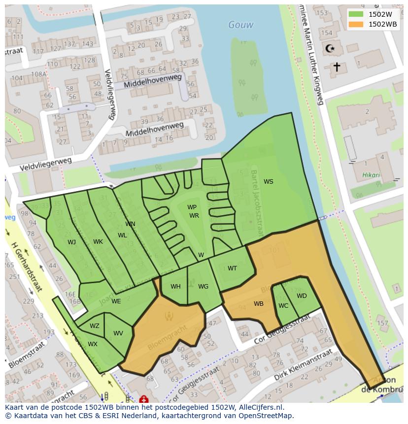 Afbeelding van het postcodegebied 1502 WB op de kaart.