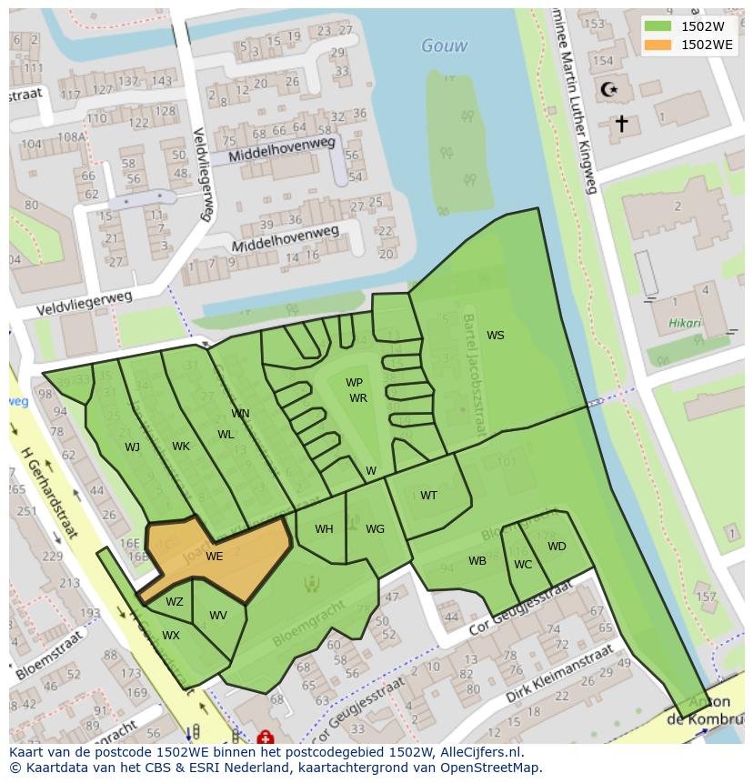 Afbeelding van het postcodegebied 1502 WE op de kaart.