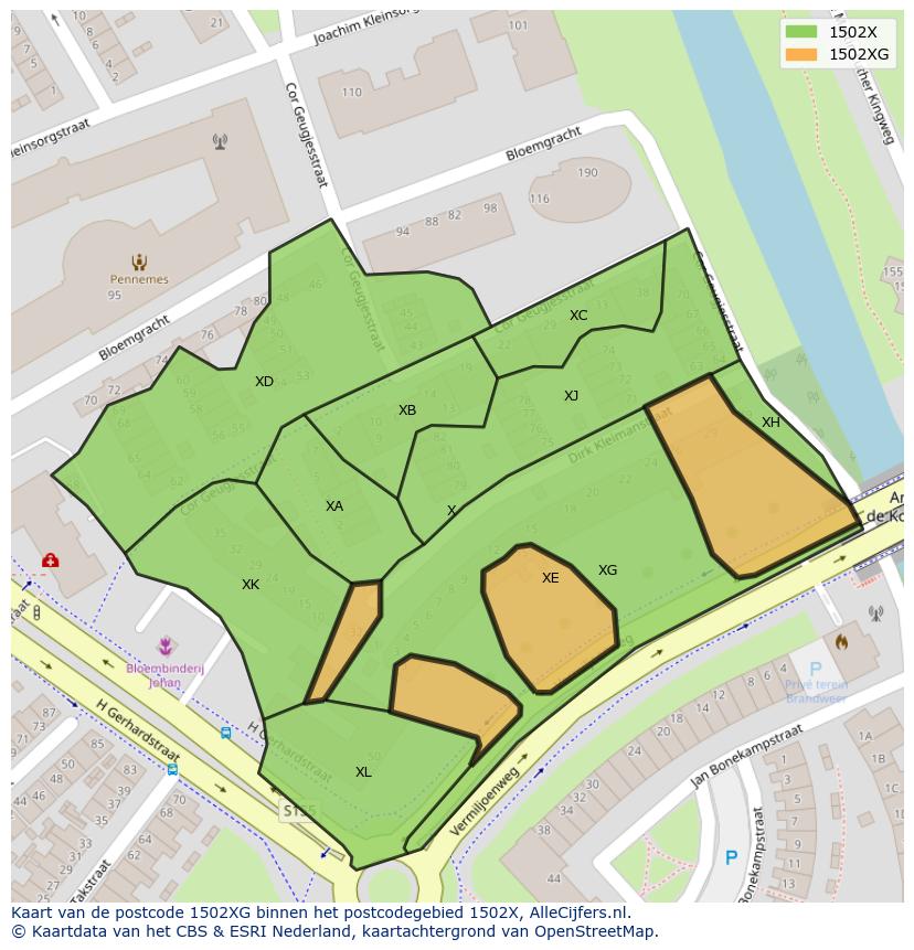 Afbeelding van het postcodegebied 1502 XG op de kaart.