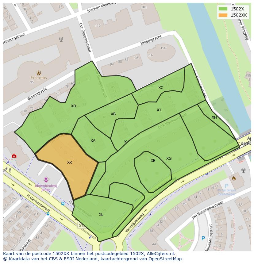 Afbeelding van het postcodegebied 1502 XK op de kaart.