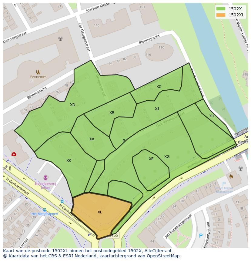 Afbeelding van het postcodegebied 1502 XL op de kaart.
