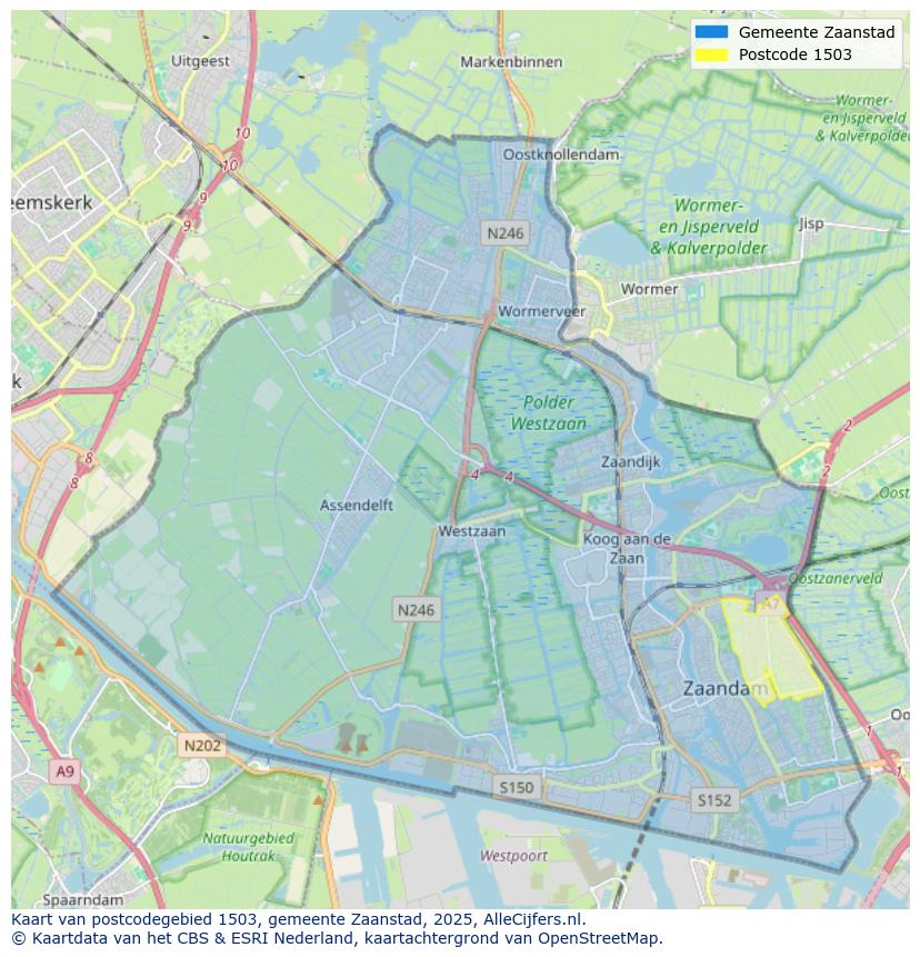 Afbeelding van het postcodegebied 1503 op de kaart.