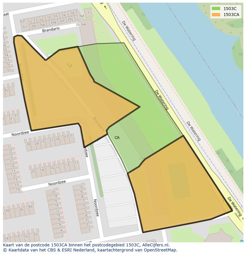 Afbeelding van het postcodegebied 1503 CA op de kaart.
