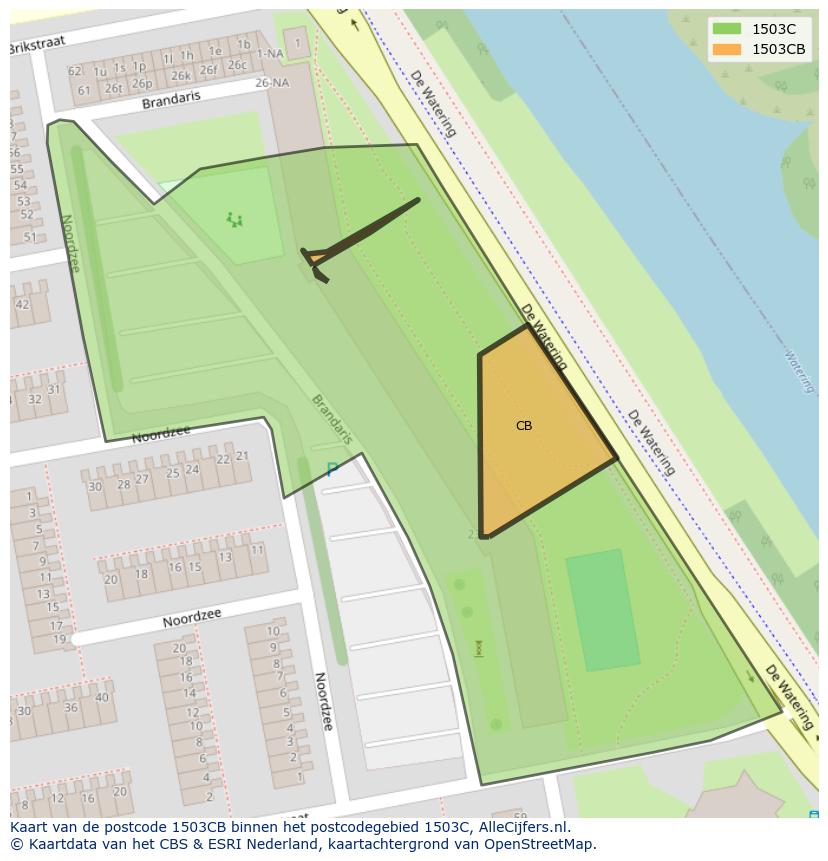 Afbeelding van het postcodegebied 1503 CB op de kaart.