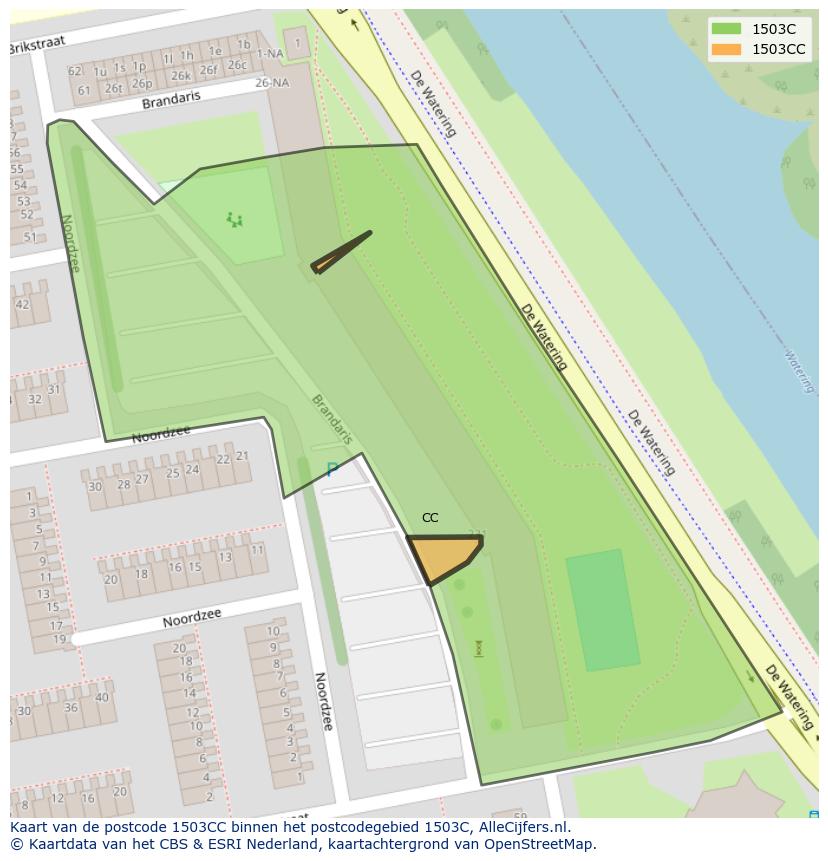 Afbeelding van het postcodegebied 1503 CC op de kaart.