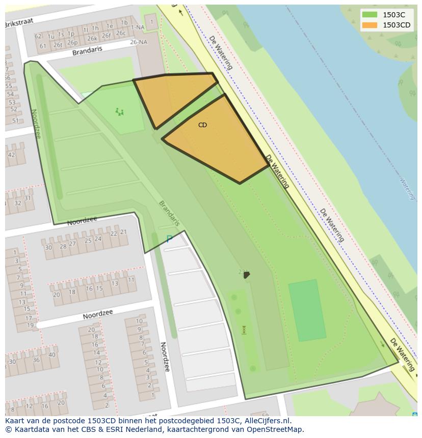 Afbeelding van het postcodegebied 1503 CD op de kaart.