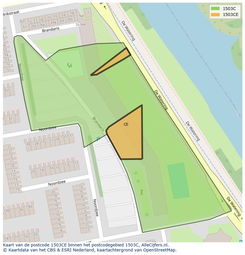 Afbeelding van het postcodegebied 1503 CE op de kaart.