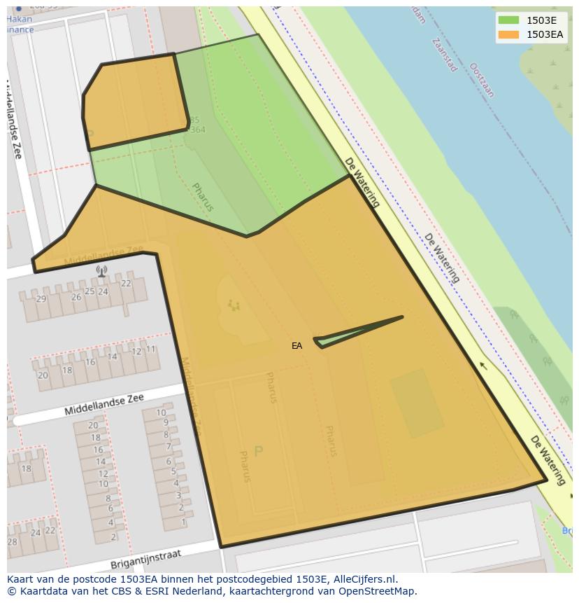 Afbeelding van het postcodegebied 1503 EA op de kaart.