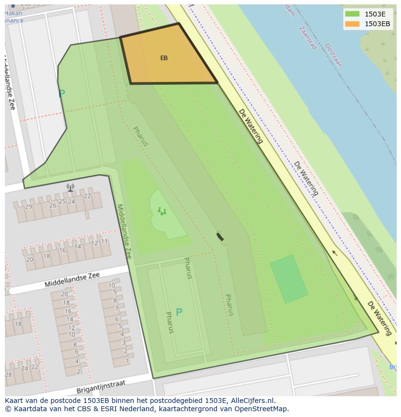Afbeelding van het postcodegebied 1503 EB op de kaart.