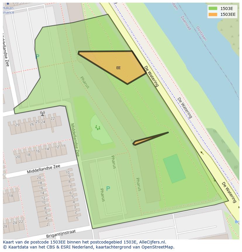 Afbeelding van het postcodegebied 1503 EE op de kaart.