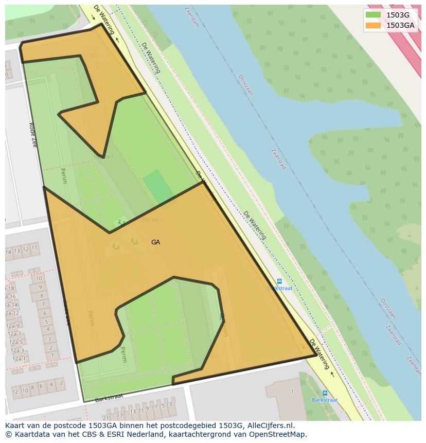 Afbeelding van het postcodegebied 1503 GA op de kaart.