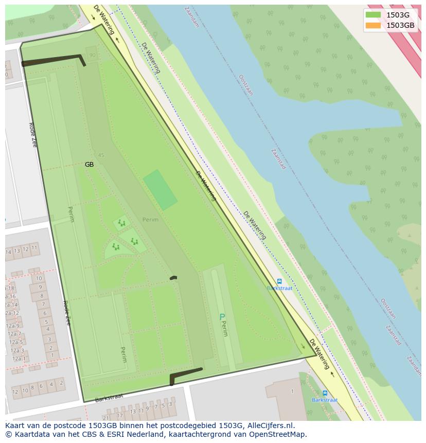 Afbeelding van het postcodegebied 1503 GB op de kaart.