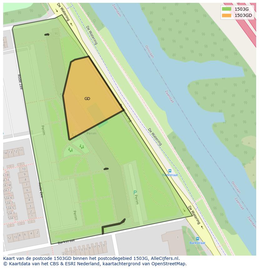 Afbeelding van het postcodegebied 1503 GD op de kaart.