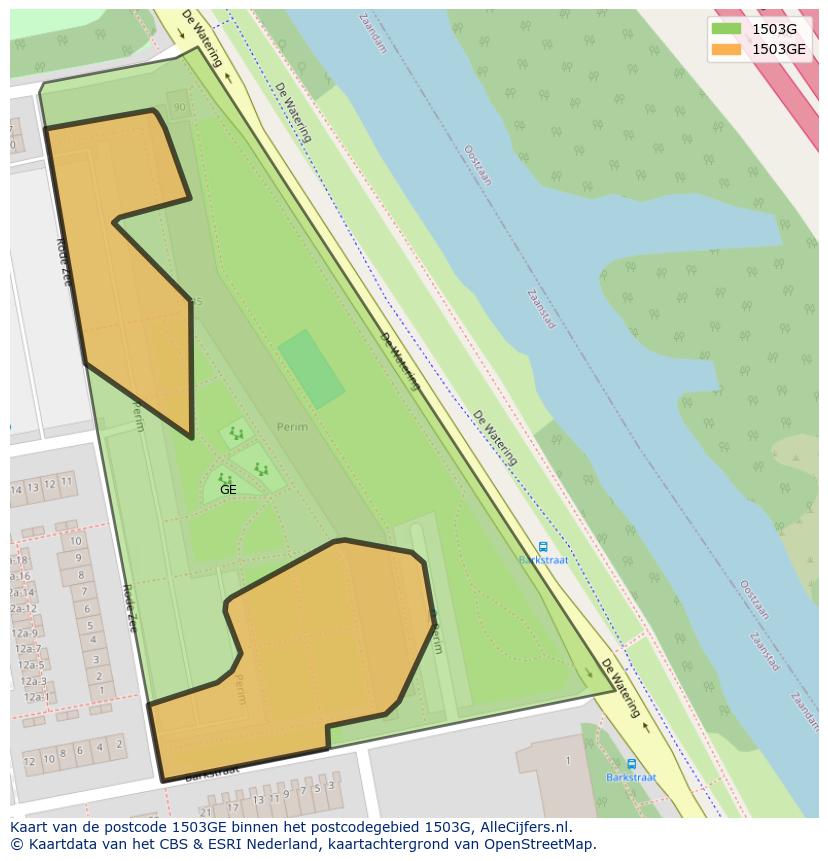 Afbeelding van het postcodegebied 1503 GE op de kaart.