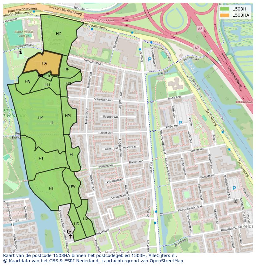 Afbeelding van het postcodegebied 1503 HA op de kaart.