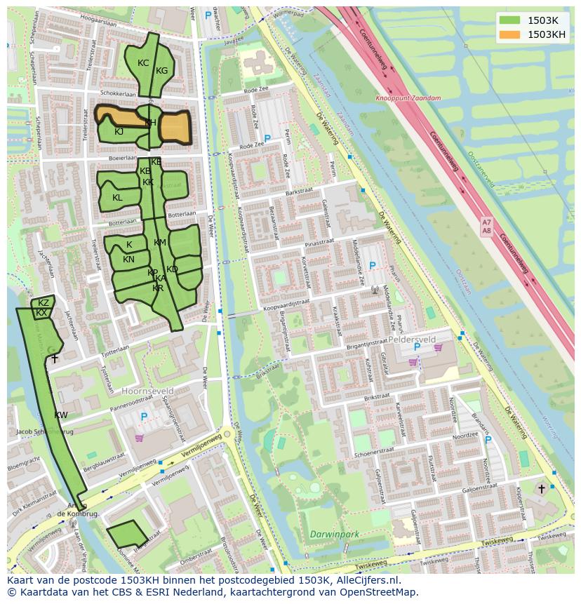 Afbeelding van het postcodegebied 1503 KH op de kaart.