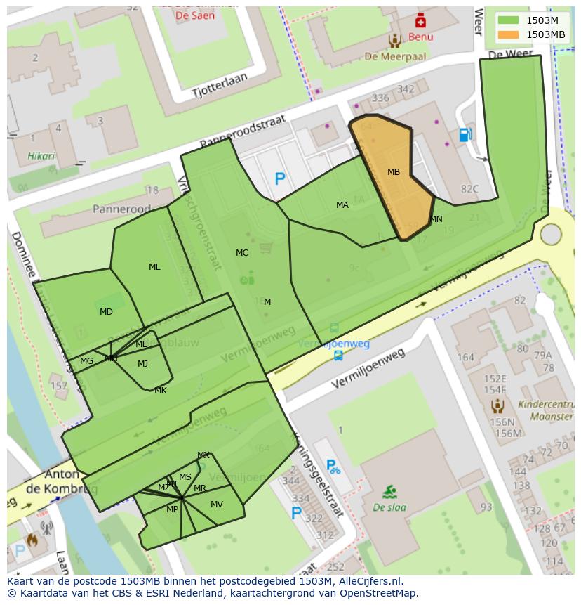 Afbeelding van het postcodegebied 1503 MB op de kaart.