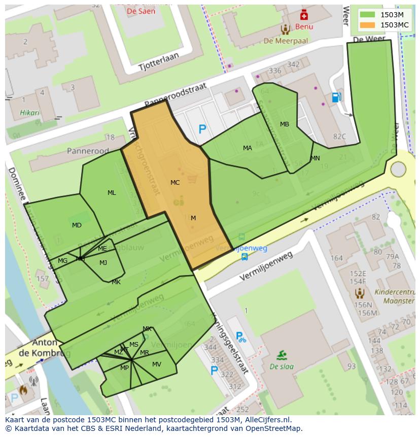 Afbeelding van het postcodegebied 1503 MC op de kaart.