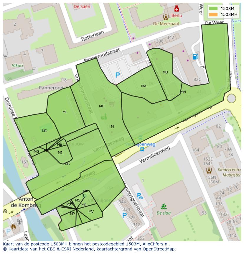 Afbeelding van het postcodegebied 1503 MH op de kaart.