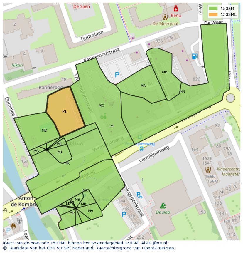 Afbeelding van het postcodegebied 1503 ML op de kaart.
